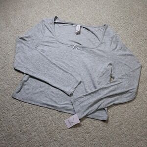 Auden Womens XL Heather Gray Ribbed Square Neck Long Sleeve Sleep Top NWT